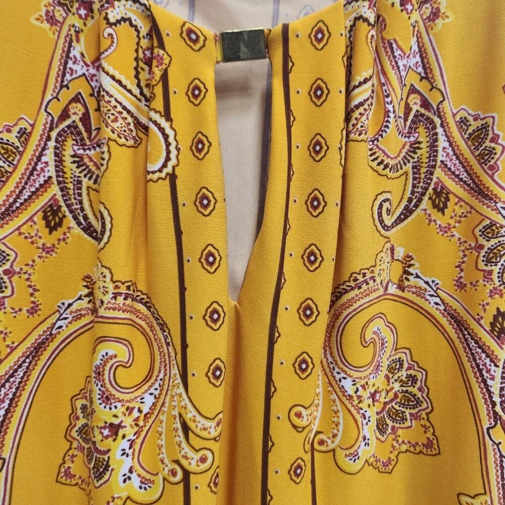 Liz Claiborne BOHO Shift Dress Women XL Yellow Paisley Keyhole Neck Sleeveless - Picture 4 of 7